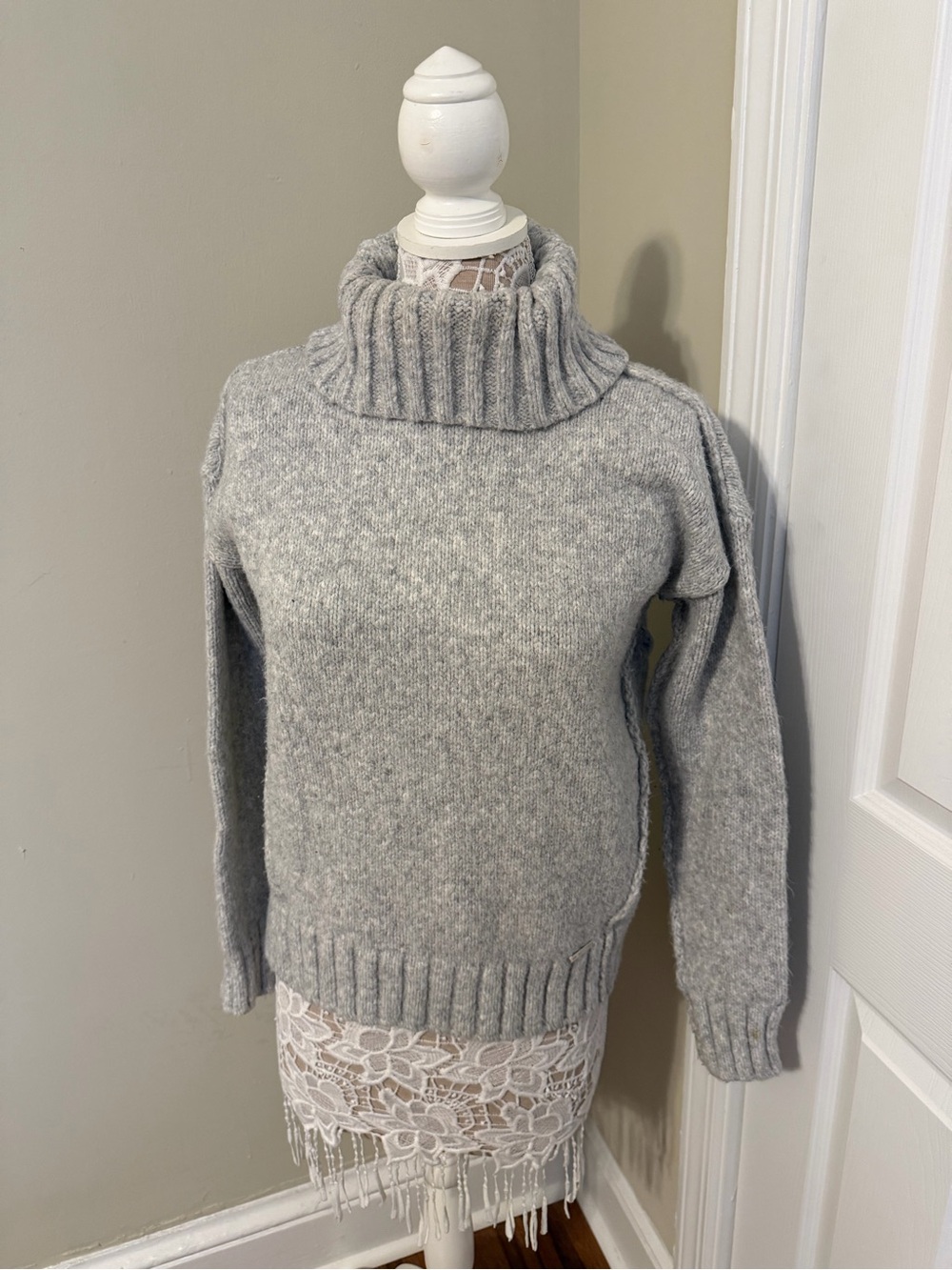Michael Kors Light Grey Ribbed Turtleneck Sweater